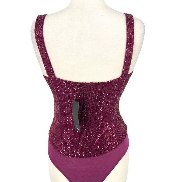 Lulus Sequin Bodysuit Plum Purple Plunging Neckline Size Medium NWT - Picture 6 of 10